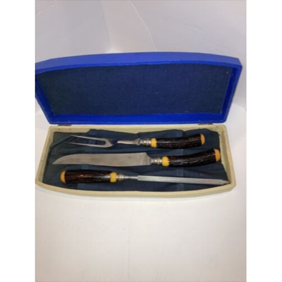 Vintage Washington Forge 3 Piece Carving Set Faux Antler Handles - Picture 1 of 7